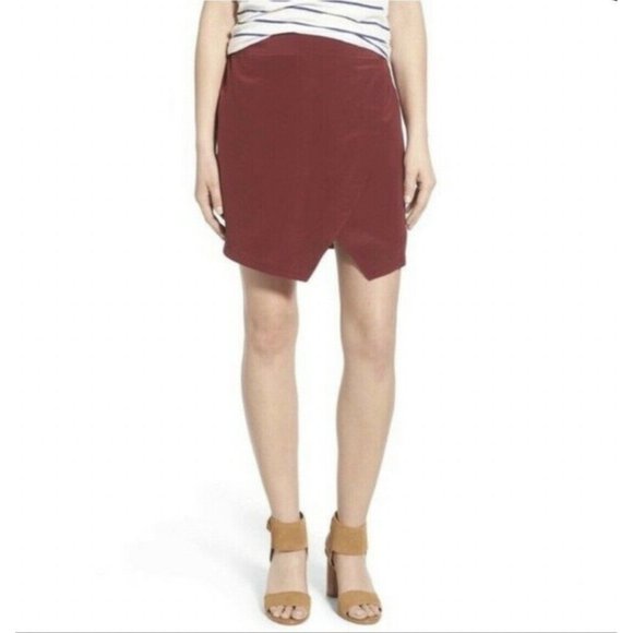 Madewell Dresses & Skirts - Madewell 100% Silk Stretch Waistband PARKWAY Wrap Skirt Sz Medium Burgundy
